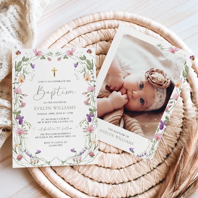 Invitation Fille du jardin floral Baptême et Christening Phot (Créateur téléchargé)