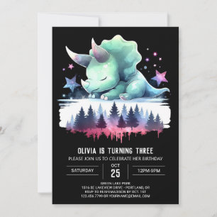 Invitation Fille Élégante Tricératops Anniversaire