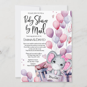 Invitation Fille Eléphant Ballons rose Baby shower par courri