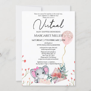 Invitation Fille Elephant Gold Parties scintillant Ballons Do