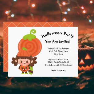Invitation Fille en costume Citrouille Lollipop Halloween Par