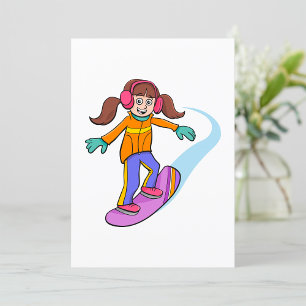 Invitation Fille en snowboard