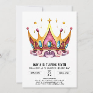 Invitation Fille enchantée princesse couronne Anniversaire