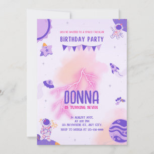Invitation Fille Espace Extérieur Festival Purple Rose Annive