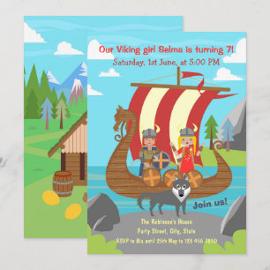 Invitation Fille et garçon viking sur une fête d'anniversaire