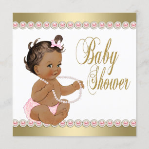 Invitation Fille éthique Diamants Perles Rose Or Baby Shower