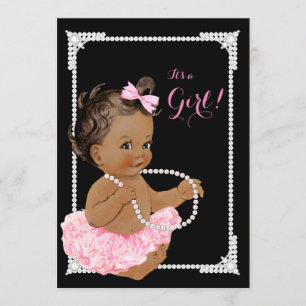 Invitation Fille ethnique Baby Shower perle rose noire