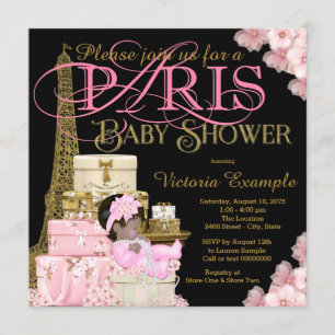 Invitation Fille ethnique de Paris rose noir et or Baby Showe