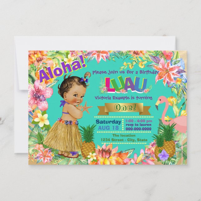 Invitation Fille ethnique Hawaiian Luau fête d'anniversaire (Devant)