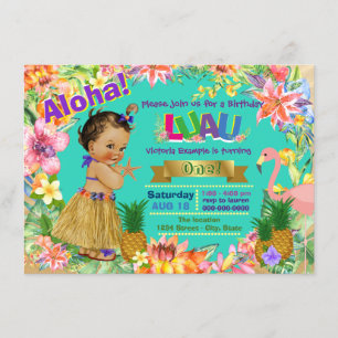 Invitation Fille ethnique Hawaiian Luau fête d'anniversaire