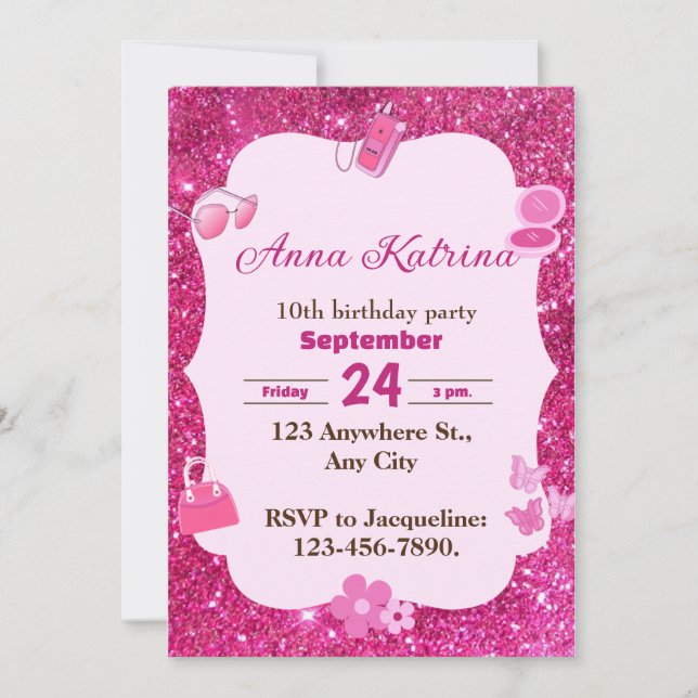 Invitation Fille étincelante et glamour Parties scintillant a (Devant)