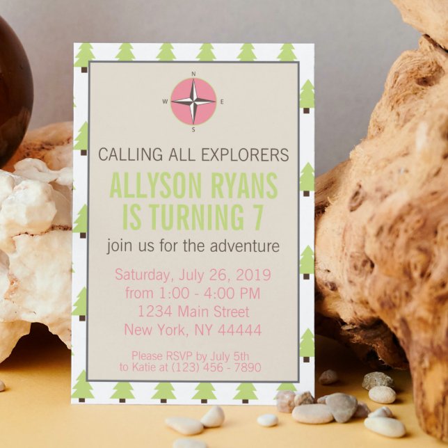 Invitation Fille Explorer, Nature, éblouissant Aventure anniv (Créateur téléchargé)