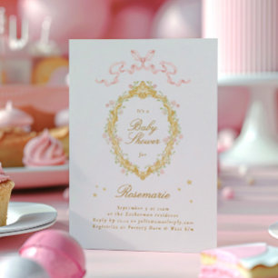 Invitation Fille Fairytale Princess Stars Bow Baby shower ros