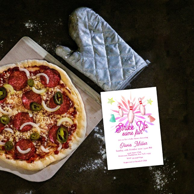 Invitation Fille, Faisons une Partie de Bowling Amusante Baby (Girl Strike Up Some Fun Bowling Sport Baby Shower Invitation)