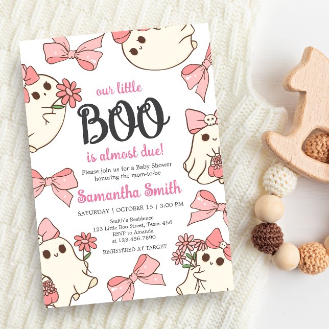 Invitation Fille Fantôme Petit Boo Halloween Baby shower (Pink Little Boo Halloween Baby Shower Invitation)