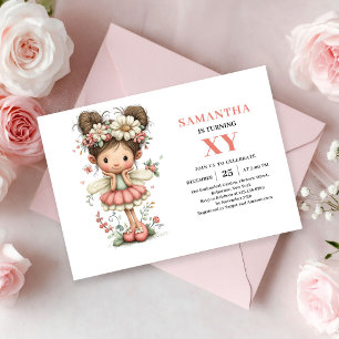 Invitation Fille fée 8e anniversaire Floral Blush Fantaisiste