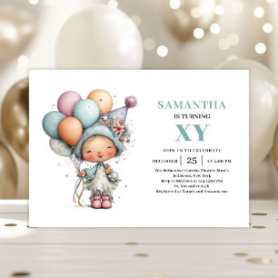 Invitation Fille Fée 8ème Anniversaire Fantaisiste Pastel Mig