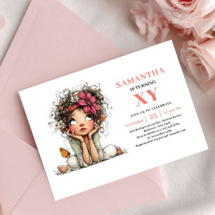 Invitation Fille Fée Adorable 2ème Anniversaire Rose Floral