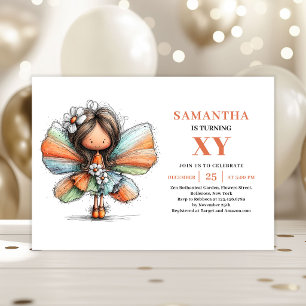 Invitation Fille Fée Fantaisiste 1er Anniversaire Floral Past