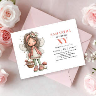 Invitation Fille Fée Fantaisiste 5ème Anniversaire Floral Ros