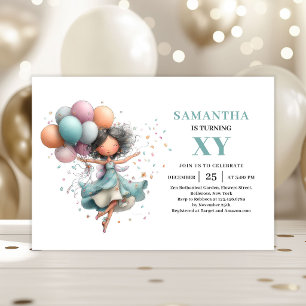 Invitation Fille Fée Fantaisiste 5ème Anniversaire Pastel Dou