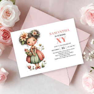 Invitation Fille Fée Magique Anniversaire Floral Blush Rose