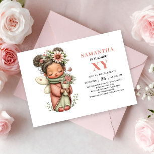 Invitation Fille Fée Magique Rouge à Joues Anniversaire Rose