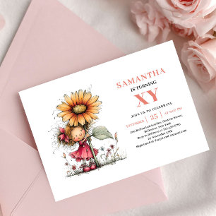 Invitation Fille Fée Mignonne 3ème Anniversaire Rougeur Flora