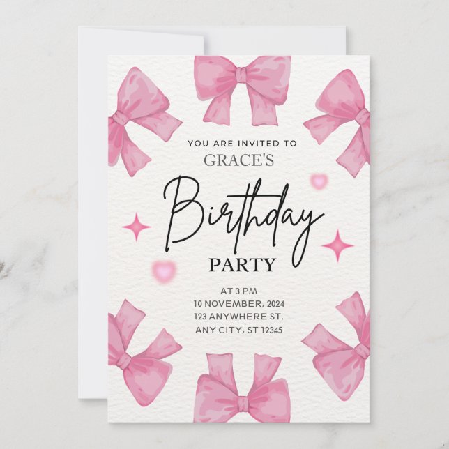 Invitation fille fête anniversaire coquette rose f (Devant)