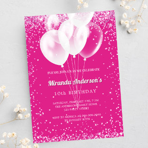 Invitation Fille fête d'anniversaire hot rose blanc ballons l