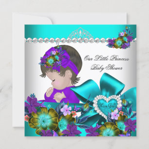 Invitation Fille Fête de Naissance Princesse Violet Bleu Turq