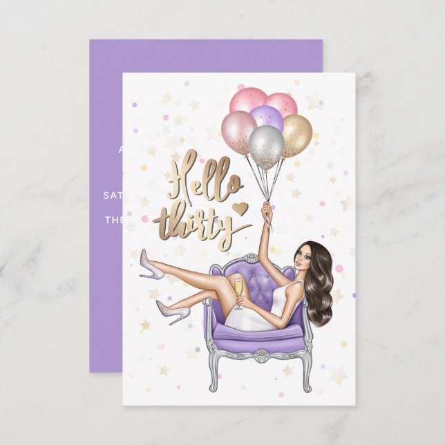 Invitation Fille fête du 30e anniversaire (Devant / Derrière)