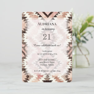 Invitation Fille-fille rose Brown Southwestern Tribal Anniver