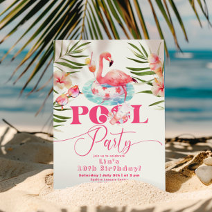Invitation Fille Flamant rose pool anniversaire
