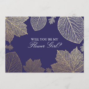 Invitation Fille Fleur Mariage Navy Automne Or