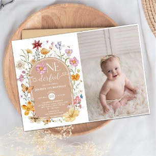 Invitation Fille Fleur sauvage Onederful 1er anniversaire de 