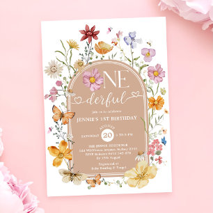 Invitation Fille Fleur sauvage Onederful 1er anniversaire fêt