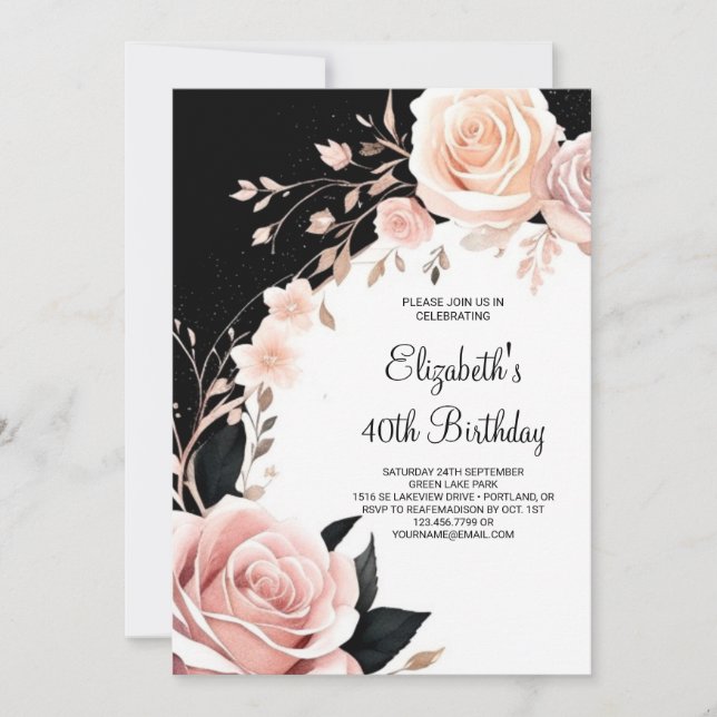Invitation Fille Fleur sauvage surprise 40e anniversaire (Devant)