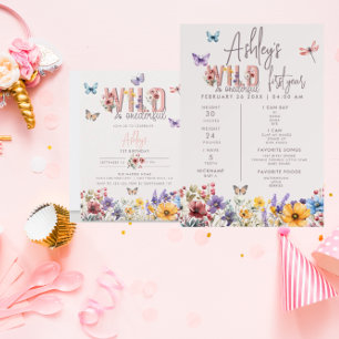 Invitation Fille florale Anniversaire Wild & Onederful