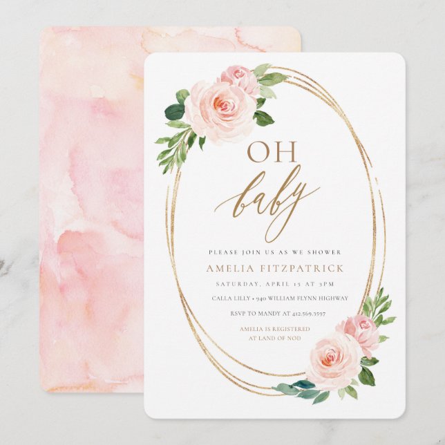 Invitation Fille florale d'invitation de baby shower (Devant / Derrière)