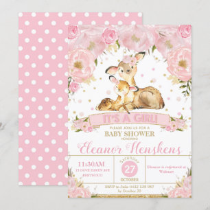 Invitation Fille florale d'invitation de baby shower de cerfs