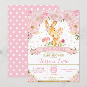 Invitation Fille florale d'invitation de baby shower de lapin