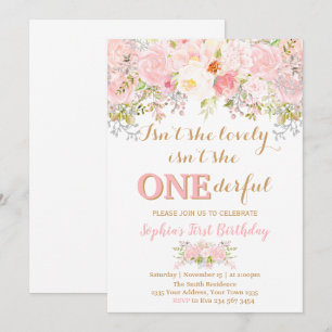 Invitation Fille Florale N'est-elle pas Onederful 1er Anniver
