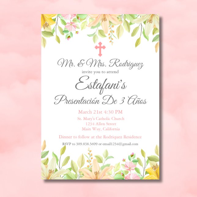 Invitation Fille Florale Présentation 3 Ans Mexicain 3 Ans (Créateur téléchargé)