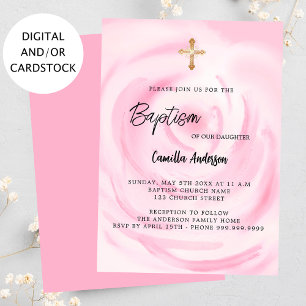 Invitation Fille florale rose Baptême