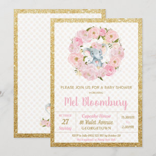 Invitation Fille florale rose d'invitation de baby shower