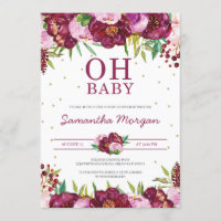 Fille florale rose rouge marron oh baby shower