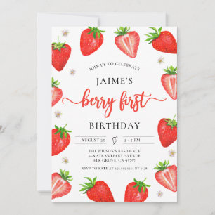 Invitation Fille fraise 1er anniversaire   Premier Berry Swee