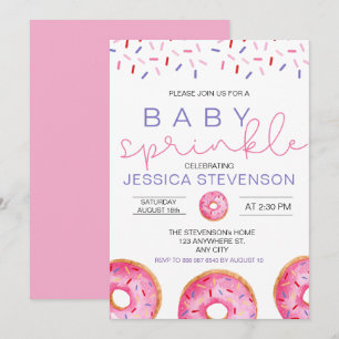 Invitation Fille gâteau d'eau Donuts Bébé Sprinkle Shower 