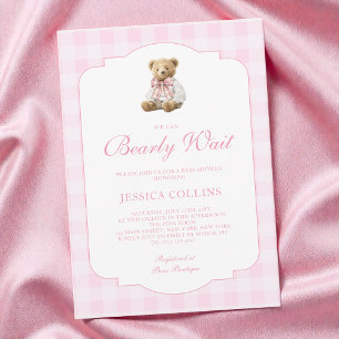 Invitation Fille Gingham Rose On Peut à Peine Attendre Baby S